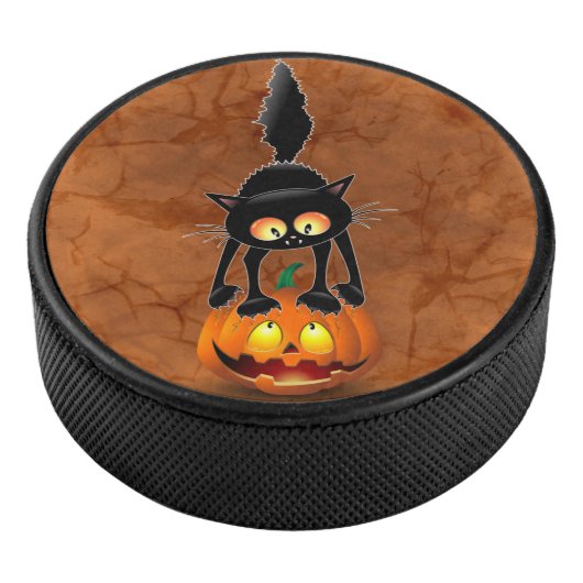 Palet De Hockey Dessin d'Halloween au chat effrayé sur Citrouille (3/4/2016 12:00:00 AM)