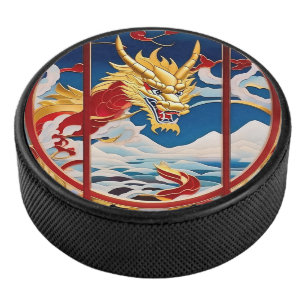 Palet De Hockey Dragon à souffle de feu Or et rouge