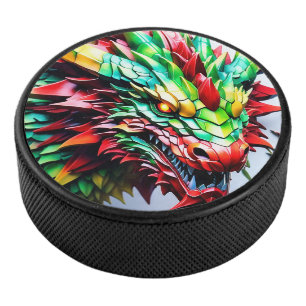 Palet De Hockey Dragon de respiration par feu vert et rouge