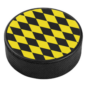 Palet De Hockey Drapeau diamant de Bavière noire et jaune Motif