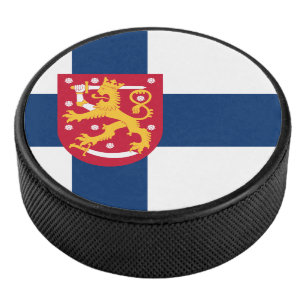 Palet De Hockey Drapeau Suomi avec armoiries superposées