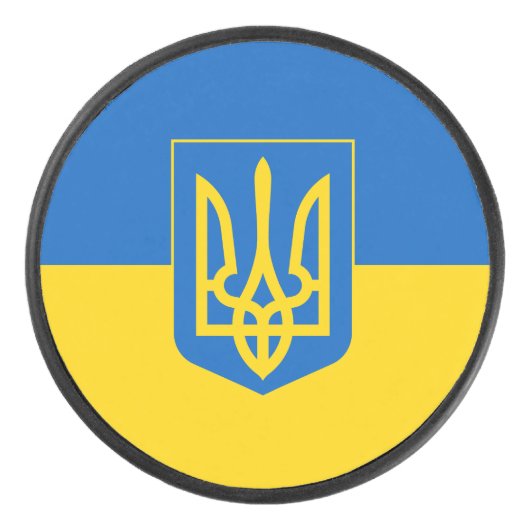 Palet De Hockey Drapeau ukrainien avec armoiries (Devant)