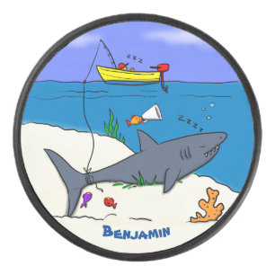 Palet De Hockey Drôle requin couché et dessin animé de pêche
