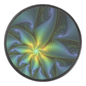 Palet De Hockey Etoile Abstraite, Bleu brillant Vert Or Fractal Ar (Devant)