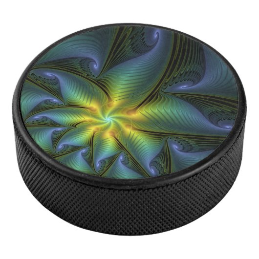 Palet De Hockey Etoile Abstraite, Bleu brillant Vert Or Fractal Ar (3/4/2016 12:00:00 AM)