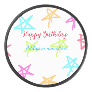 Palet De Hockey Étoiles colorées joyeux anniversaire ajouter nom t