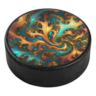 Palet De Hockey Flammes Abstraites or Turquoise orange,
