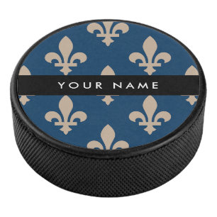 Palet De Hockey Fleur de Lis, Beige sur Bleu Nuit, Royal, Votre No