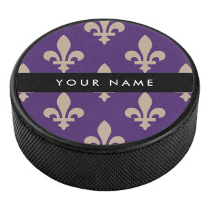 Palet De Hockey Fleur de Lis, Beige sur Violet, Royal, Votre Nom