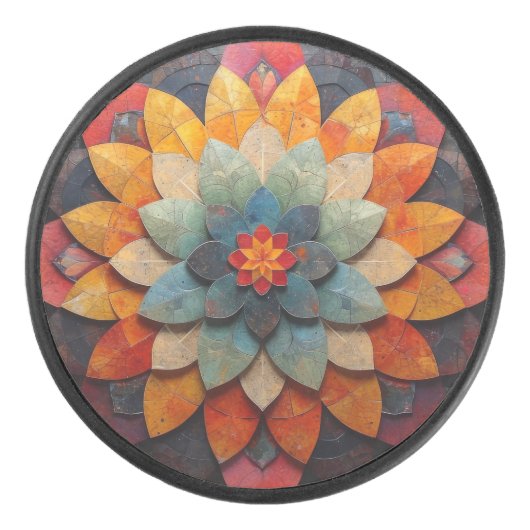 Palet De Hockey Fleur texturée Mandala Art (Devant)