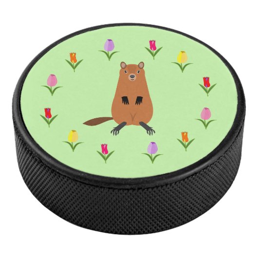Palet De Hockey Fleurs de marmotte et de tulipe mignonnes (3/4/2016 12:00:00 AM)