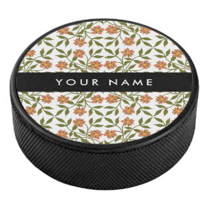 Palet De Hockey Fleurs oranges, motif floral, Boho, votre nom