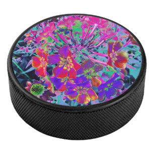 Palet De Hockey Fleurs psychédéliques colorées rouges et violettes