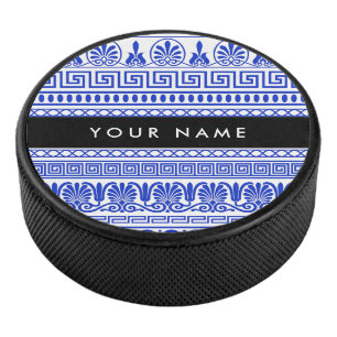 Palet De Hockey Fret grec, Clé de méandre mixte, Bleu, Votre Nom