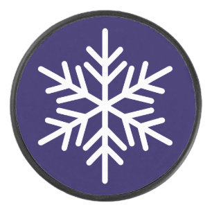 Palet De Hockey Fun Bold Blanc Nordic Flocon de neige sur bleu mar