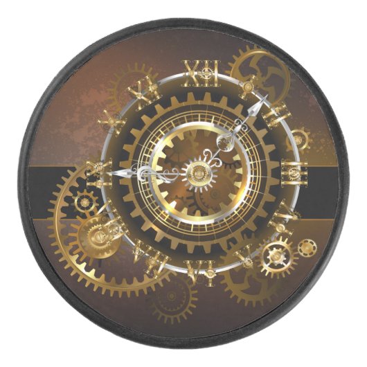 Palet De Hockey Horloge Steampunk avec des engrenages anciens (Devant)