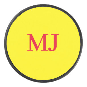Palet De Hockey Initiales en monogramme jaune simple et tendance