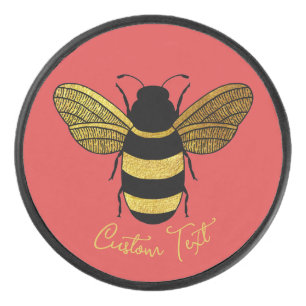 PALET DE HOCKEY JAUNE OR ET NOIR COULEUR BOUMBLE BEE AILES TEXTE