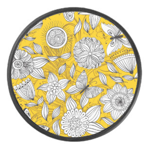 Palet De Hockey Joli blanc jaune floral abstrait licence de design