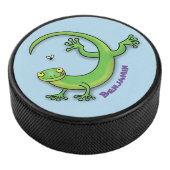 Palet De Hockey Joli gecko vert salutations avec dessin animé (3/4/2016 12:00:00 AM)