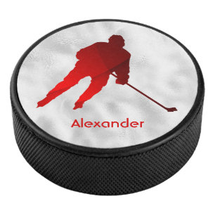 Palet De Hockey Joueur de hockey sur glace silhouette rouge