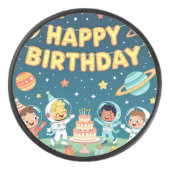 Palet De Hockey Joyeux anniversaire thème spatial (Devant)