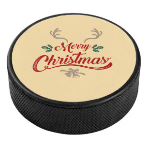 Palet De Hockey Joyeux Noël Design Vintage Rouge et vert