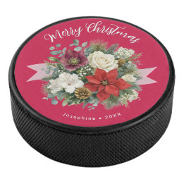 Palet De Hockey Joyeux Noël Fleur Rouge Personnalisé Fêtes