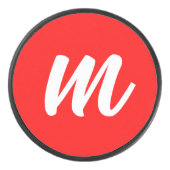 Palet De Hockey LETTRE INITIALE CalliGRAPHIQUE BLANCHE ROUGE (Devant)