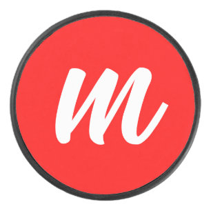 Palet De Hockey LETTRE INITIALE CalliGRAPHIQUE BLANCHE ROUGE