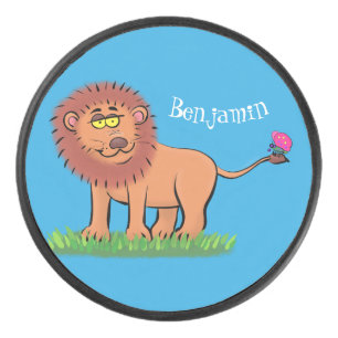 Palet De Hockey Lion joyeux avec dessin animé de papillon
