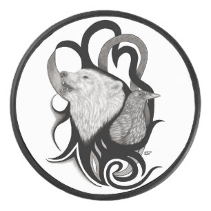 Palet De Hockey Loup blanc avec art tribal coréen