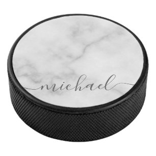 Palet De Hockey Marbre blanc de nom personnalisé de script moderne