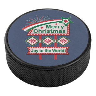 Palet De Hockey Merry Christmas Retro Marquee - Joy to the World