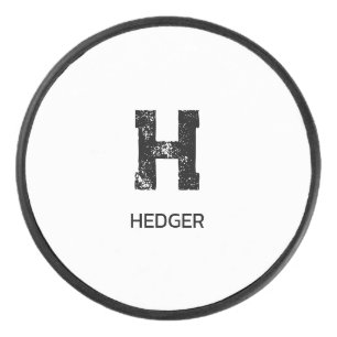 PALET DE HOCKEY MINIMALISTE NOIR UNE LETTRE MONOGRAMME NOM BLANC
