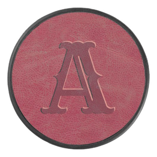Palet De Hockey Monogramme de texture en cuir rouge rustique (Devant)