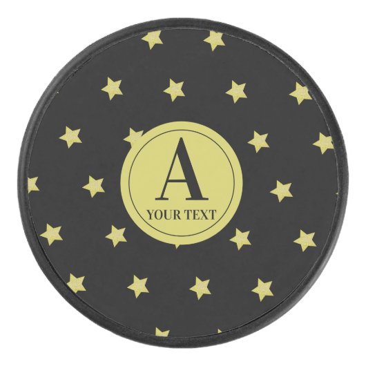 Palet De Hockey Monogramme élégant à motif étoile or et noir (Devant)