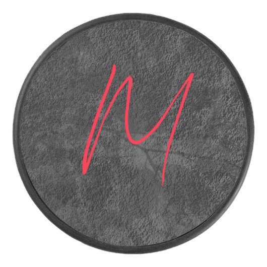 Palet De Hockey monogramme gris unique nom rouge calligraphie init (Devant)