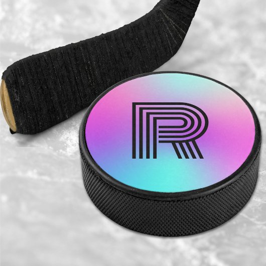 Palet De Hockey Monogramme néon rose bleu et violet ombre