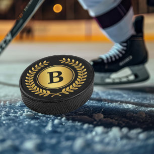 Palet De Hockey Monogramme or et noir avec couronne Laurel