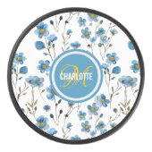 Palet De Hockey Motif floral bleu chic nom monogrammé (Devant)