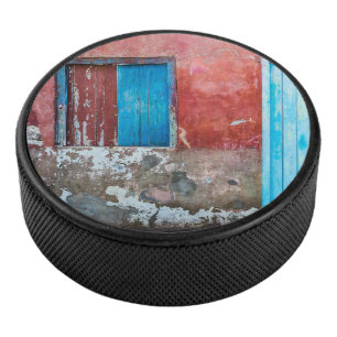 Palet De Hockey Mur, porte et fenêtre rouge, bleu et gris