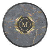 Palet De Hockey Noir Marbre Badge Or Monogramme (Devant)