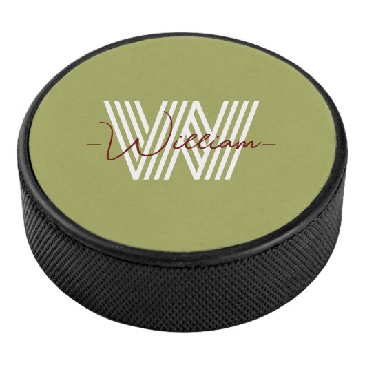 Palet De Hockey Original et script monogrammé olive d'anniversaire (3/4/2016 12:00:00 AM)