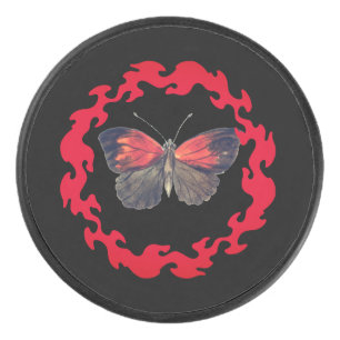 Palet De Hockey Papillon rouge dans un cercle de feu - Symbole de