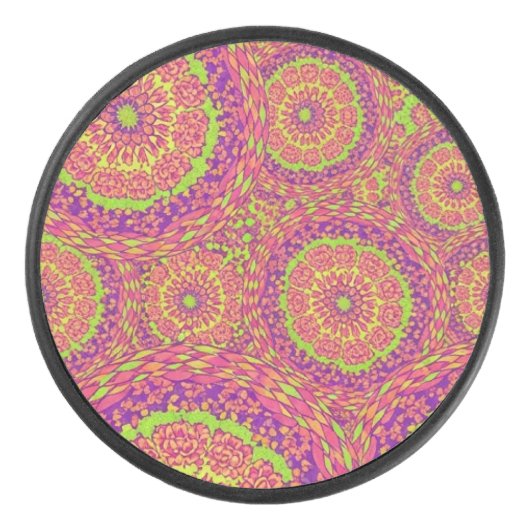 Palet De Hockey Psychedelic Neon Mandala Swirl Pattern (Devant)