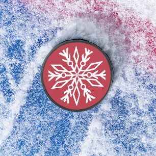 Palet De Hockey Ruby Rouge Festif Noël Flocons de Neige Blancs