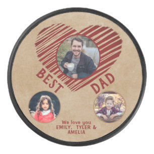 Palet De Hockey Rustique Meilleur papa Coeur Rouge Père Jour 3 Pho