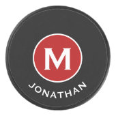 Palet De Hockey Simple Noir Classique Rouge Nom Monogramme (Devant)