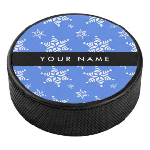 Palet De Hockey Snowflakes blanc, Bleu, Votre nom, Personnaliser